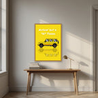 Nuthin' But A "G" Thang – Sunbeam Yellow art print, in an oak frame, styled in a desk