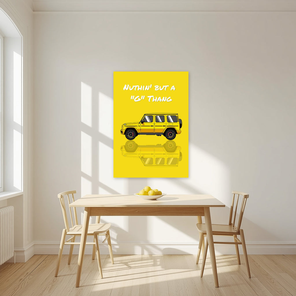 Nuthin' But A "G" Thang – Sunbeam Yellow art print, unframed poster, styled in a kitchen