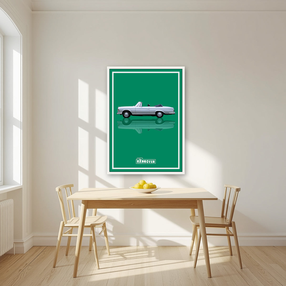 The Hangover – Casino Green art print, in a white frame, styled in a kitchen