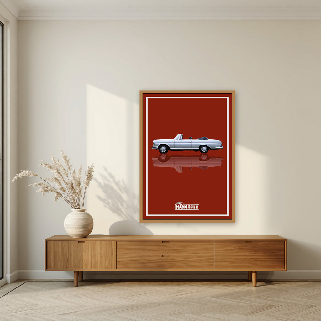 The Hangover – Roulette Red art print, in an oak frame, styled in a living room