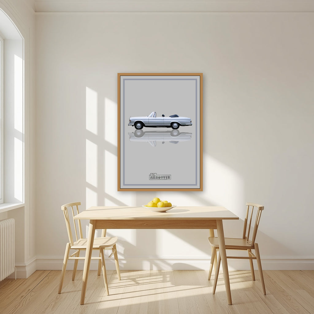 The Hangover – Silver Mist art print, in an oak frame, styled in a kitchen