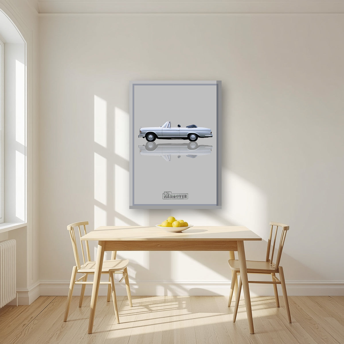 The Hangover – Silver Mist art print, on thick canvas, styled in a kitchen