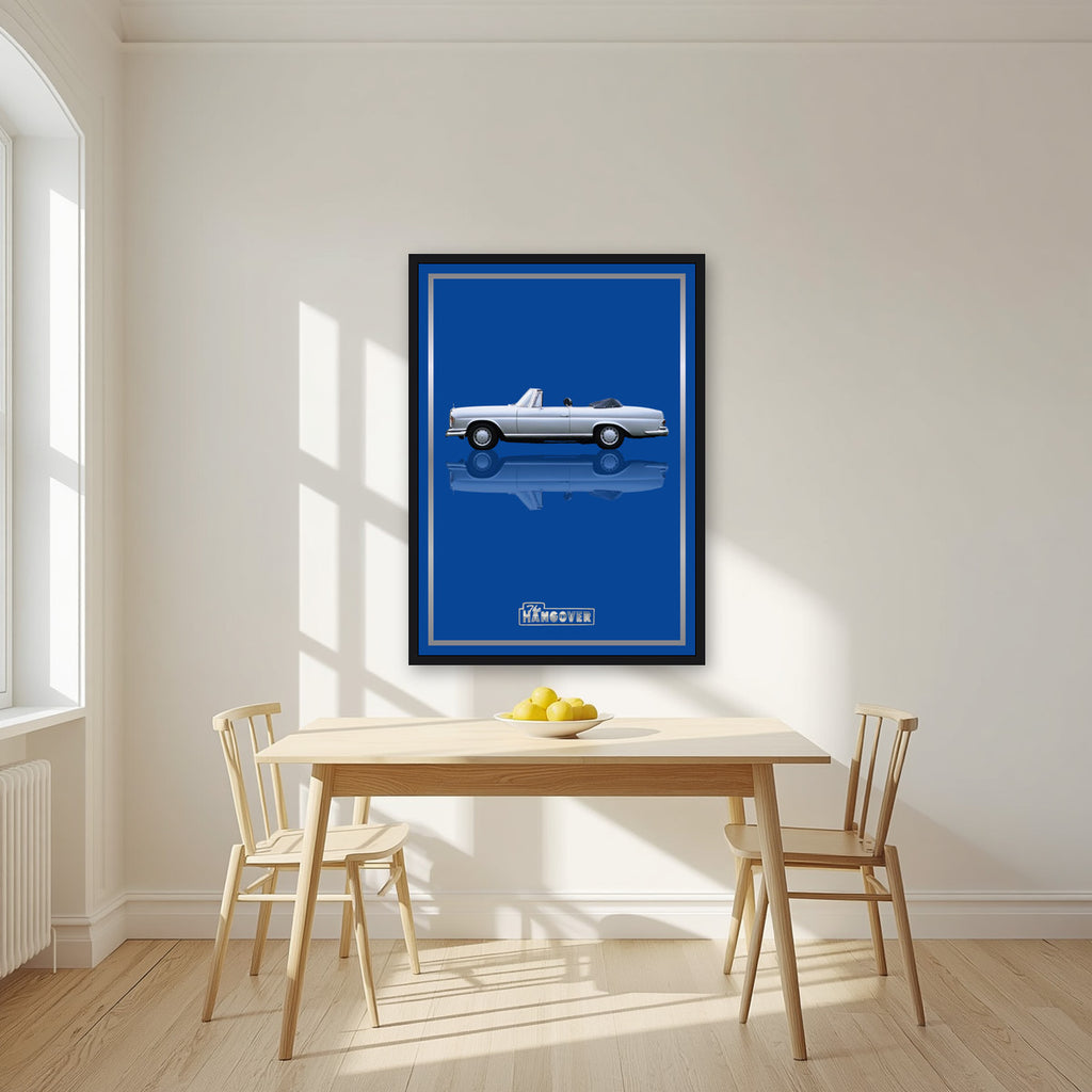The Hangover – Vegas Blue art print, in a black frame, styled in a kitchen