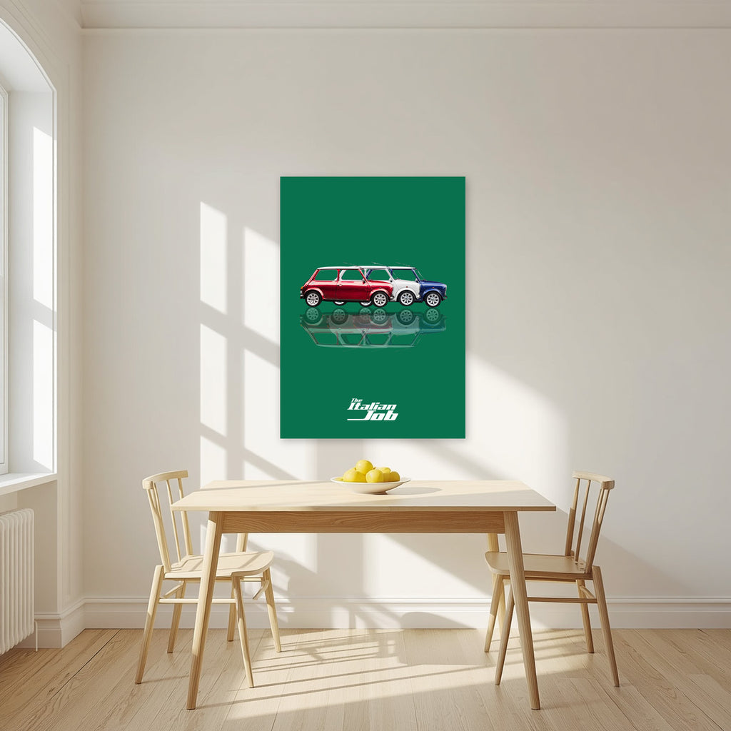 The Italian Job – Alpine Green art print, unframed poster, styled in a kitchen