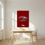The Italian Job – Crimson Red art print, on slim canvas, styled in a kitchen