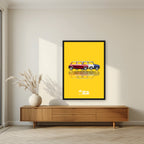 The Italian Job – Gold Bullion art print, in a black frame, styled in a living room