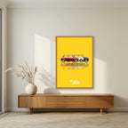 The Italian Job – Gold Bullion art print, in an oak frame, styled in a living room