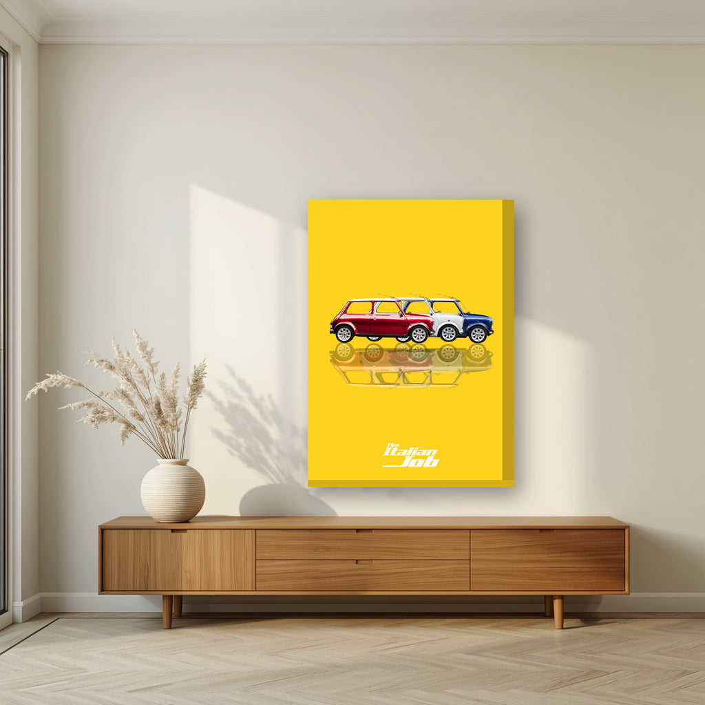 The Italian Job – Gold Bullion art print, on thick canvas, styled in a living room