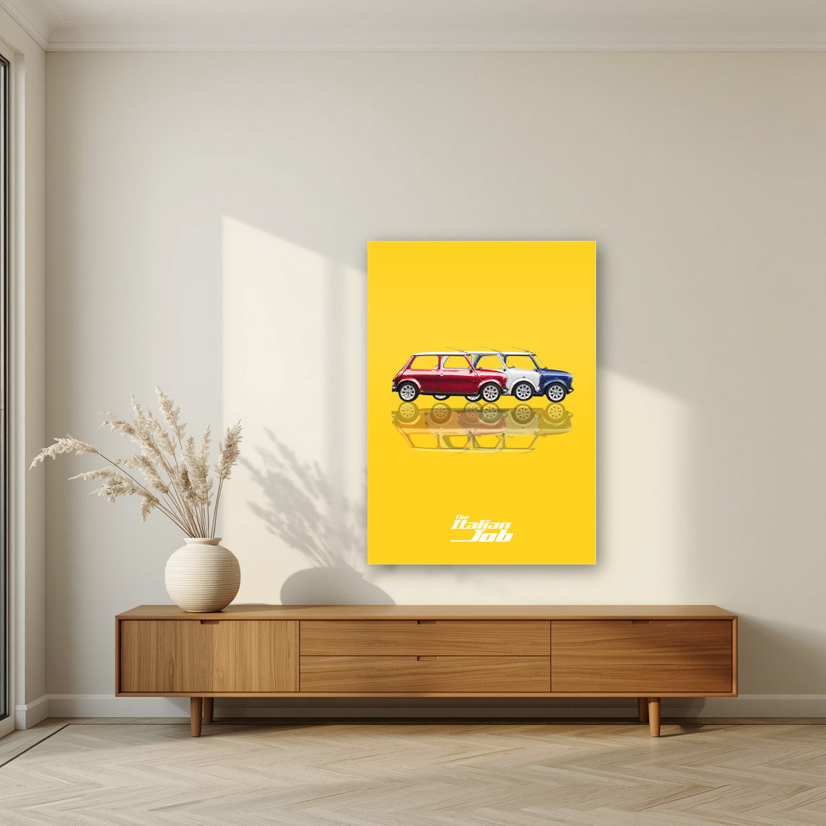 The Italian Job – Gold Bullion art print, as an acrylic print, styled in a living room