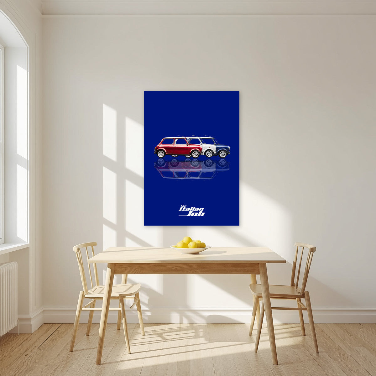 The Italian Job – Turin Blue art print, unframed poster, styled in a kitchen