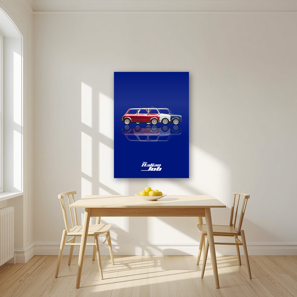 The Italian Job – Turin Blue art print, as an acrylic print, styled in a kitchen