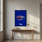 The Italian Job – Turin Blue art print, in a black frame, styled in a desk