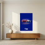 The Italian Job – Turin Blue art print, unframed poster, styled in a living room