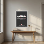 Who Ya Gonna Call? – Charcoal art print, in a white frame, styled in a desk