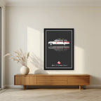 Who Ya Gonna Call? – Charcoal art print, in a black frame, styled in a living room