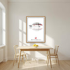 Who Ya Gonna Call? – Marshmallow White art print, in an oak frame, styled in a kitchen