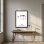Who Ya Gonna Call? – Marshmallow White art print, in a black frame, styled in a desk