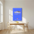 Who Ya Gonna Call? – Proton Blue art print, on thick canvas, styled in a kitchen