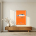 Who Ya Gonna Call? – Siren Orange art print, as an acrylic print, styled in a living room