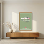 Who Ya Gonna Call? – Slime Green art print, in an oak frame, styled in a living room