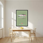 Who Ya Gonna Call? – Slime Green art print, in a black frame, styled in a kitchen