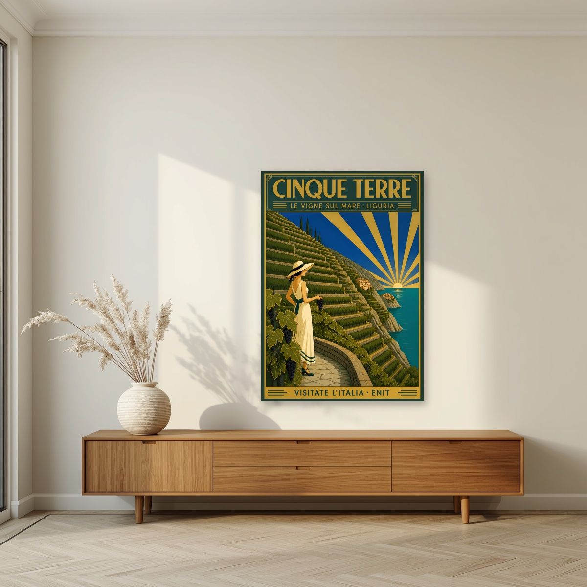 Le Vigne Sul Mare — Cinque Terre art print, unframed poster, styled in a living room