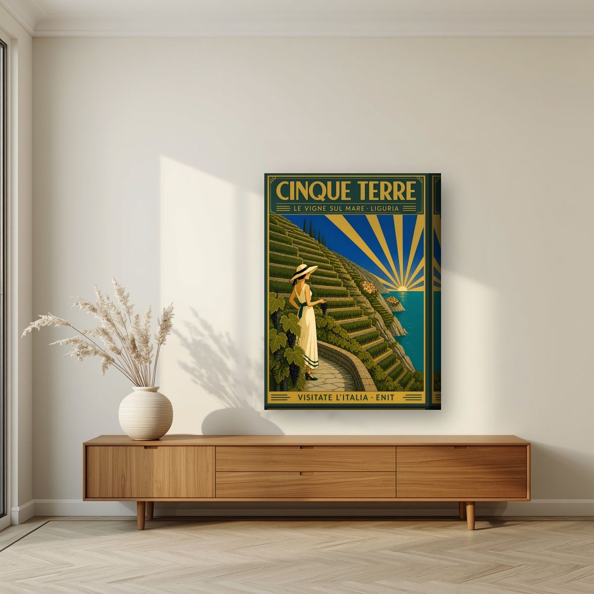 Le Vigne Sul Mare — Cinque Terre art print, on thick canvas, styled in a living room