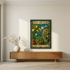 Limone Basilico Uva Bosco — Cinque Terre art print, in a black frame, styled in a living room