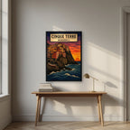 Manarola Al Tramonto — Cinque Terre art print, in a black frame, styled in a desk