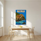 Manarola Blu — Cinque Terre art print, unframed poster, styled in a kitchen