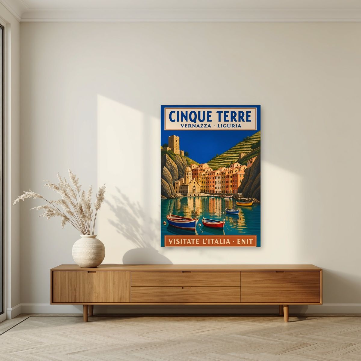 Vernazza — Cinque Terre art print, unframed poster, styled in a living room