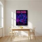 Marina After Dark on a thick-edge canvas, above a dining table in a bright kitchen