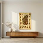 Spice Souk Botanicals as an unframed print, above a walnut sideboard in a living room