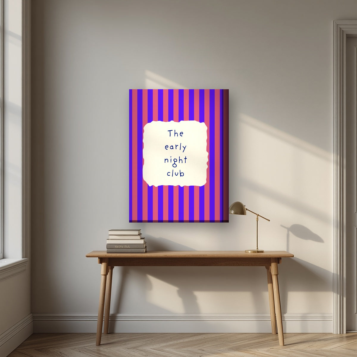 The Early Night Club – Capri Violet on thick canvas above a desk