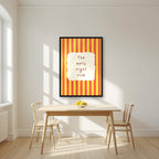 The Early Night Club – Marmalade Stripe print in a black frame in a kitchen