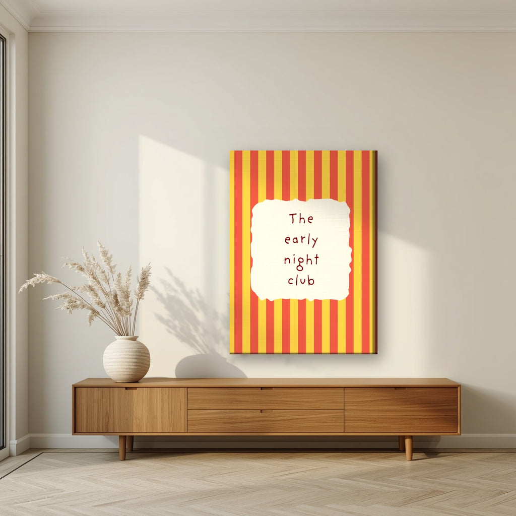 The Early Night Club – Marmalade Stripe on slim canvas in a living room