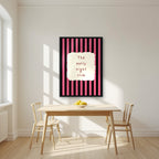 The Early Night Club – Midnight Stripe print in a black frame in a kitchen