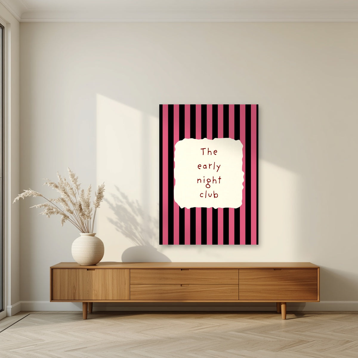 The Early Night Club – Midnight Stripe unframed poster in a living room