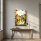 Dean Village — Edinburgh art print, on thick canvas, styled in a desk