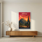 The Castle On The Rock — Edinburgh art print, in a white frame, styled in a living room