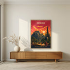 The Castle On The Rock — Edinburgh art print, in an oak frame, styled in a living room