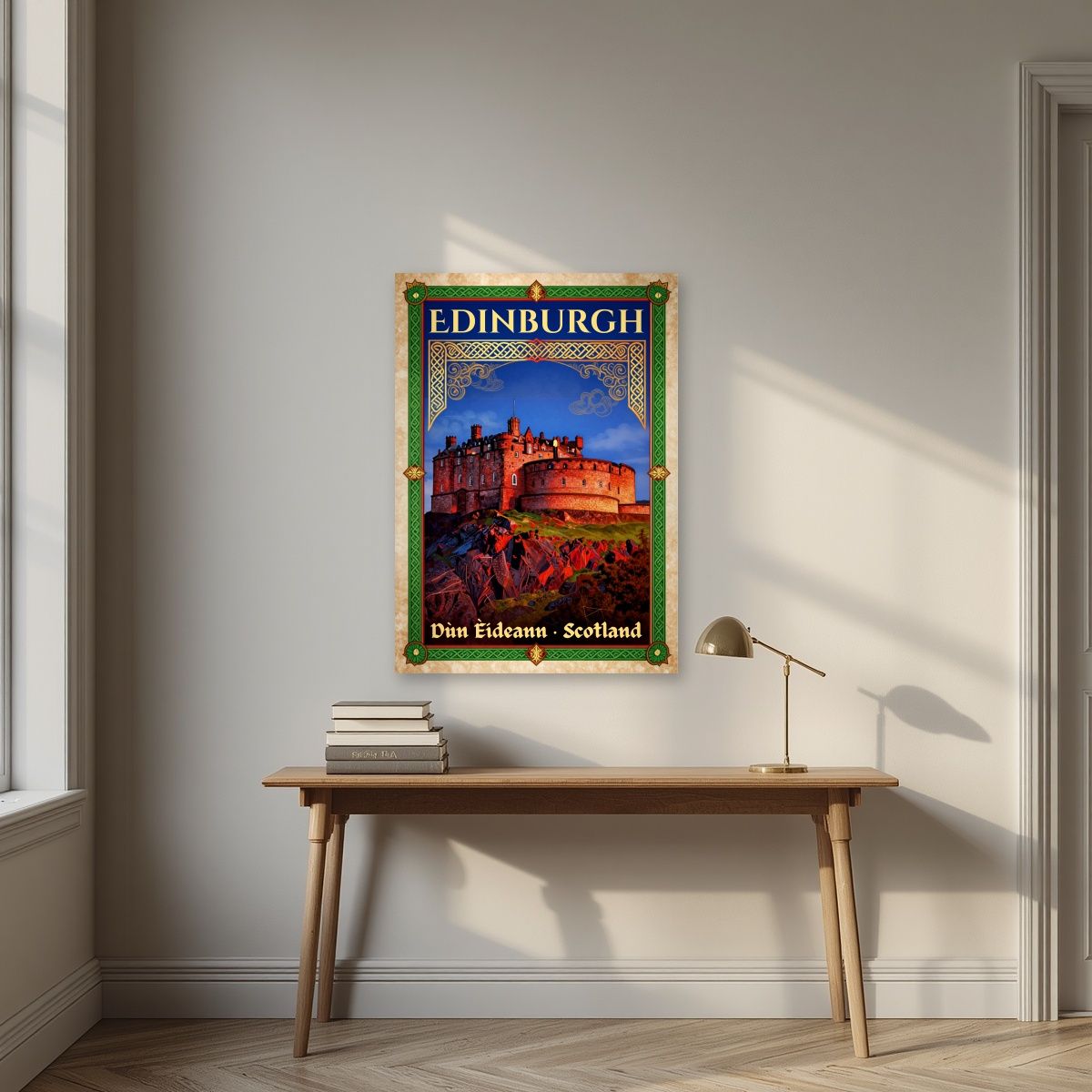 The Half Moon Battery — Edinburgh art print, unframed poster, styled in a desk