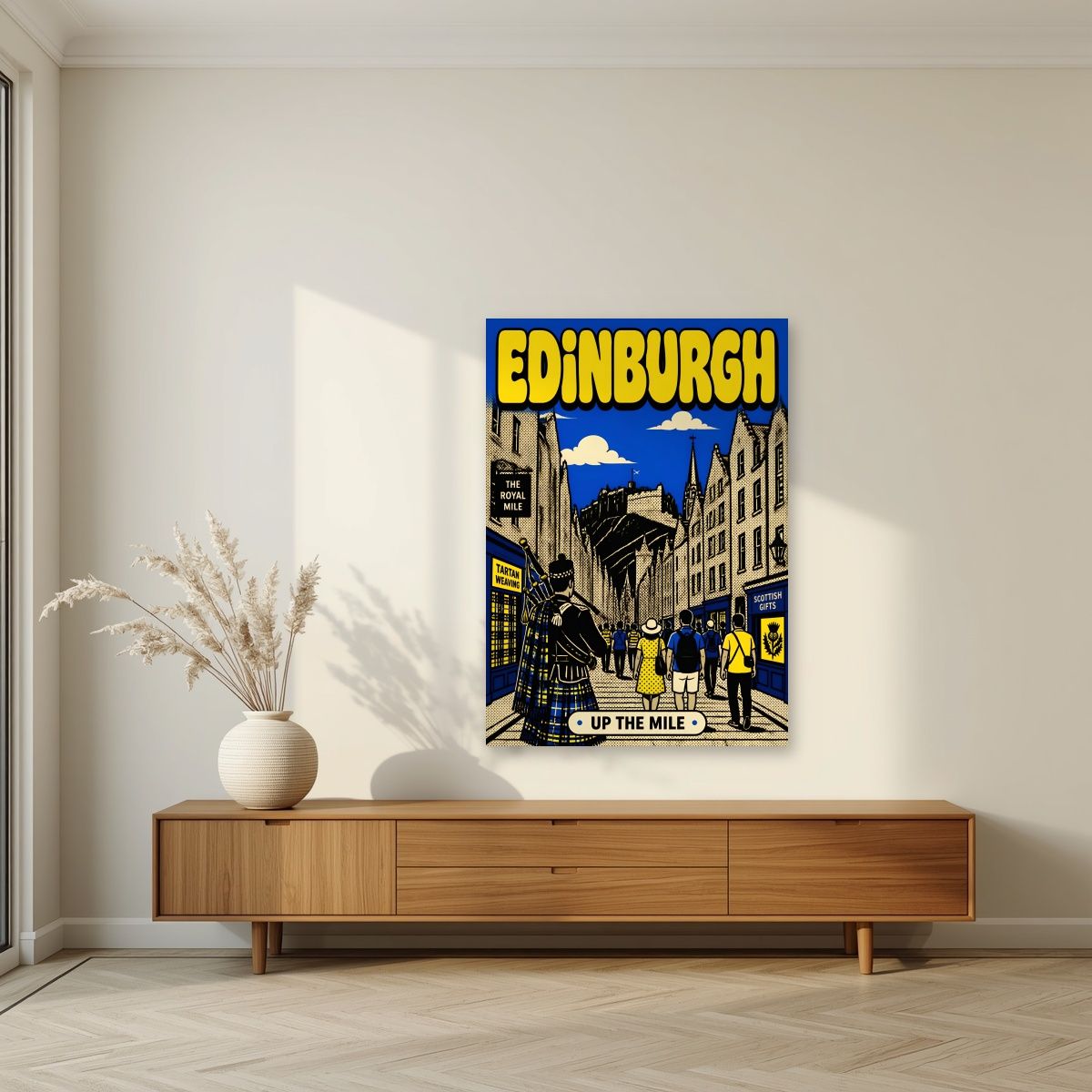 Up The Mile — Edinburgh art print, unframed poster, styled in a living room