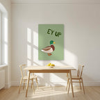 Ey Up Duck – Allotment Sage art print, unframed poster, styled in a kitchen