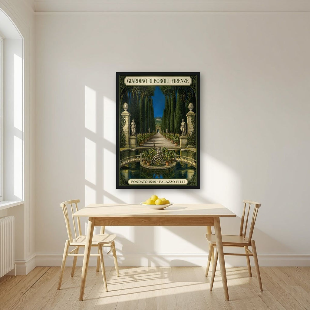 Giardino Di Boboli — Firenze art print, in a black frame, styled in a kitchen