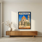 Il Duomo — Firenze art print, in a black frame, styled in a living room