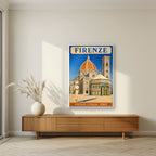 Il Duomo — Firenze art print, in a white frame, styled in a living room