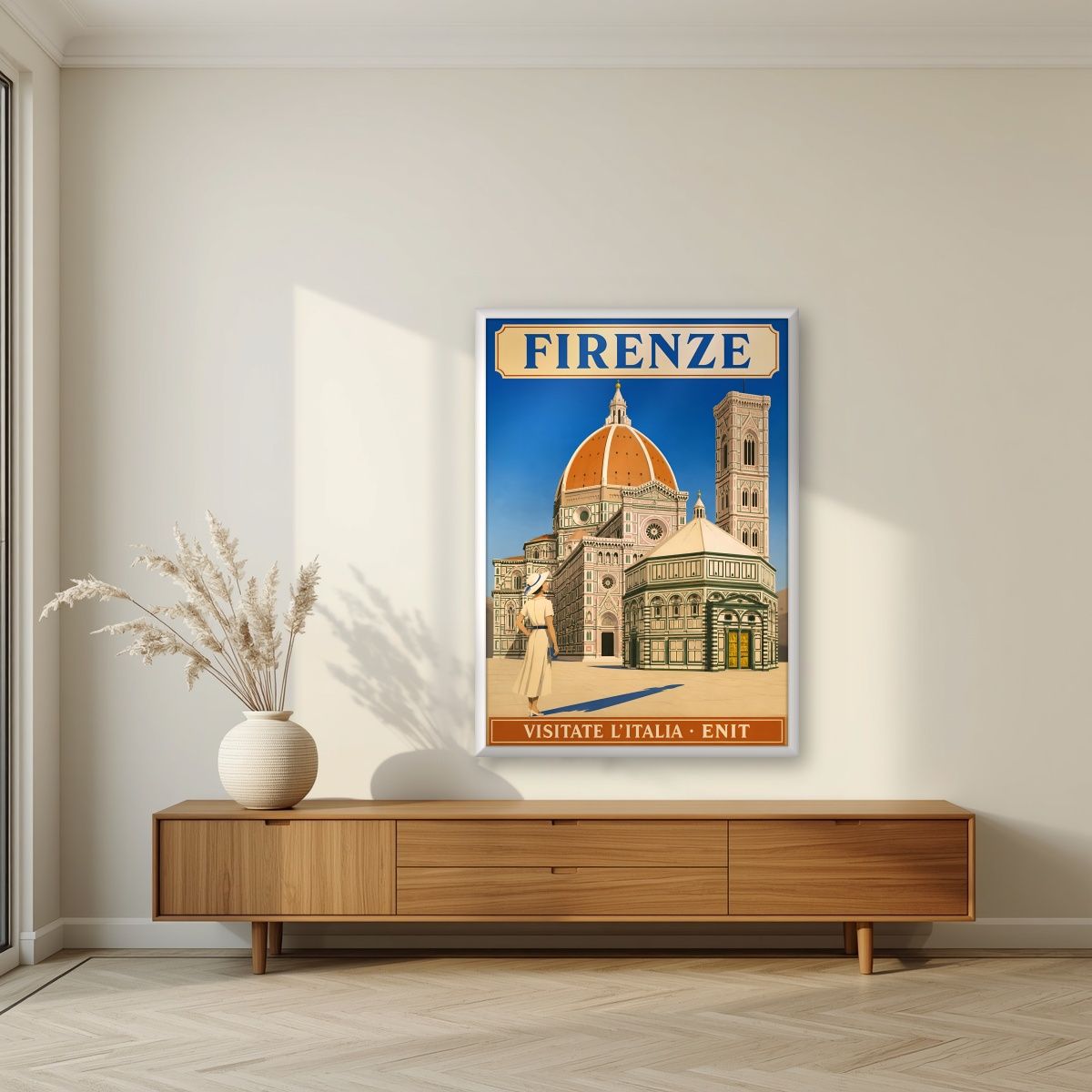 Il Duomo — Firenze art print, in a white frame, styled in a living room