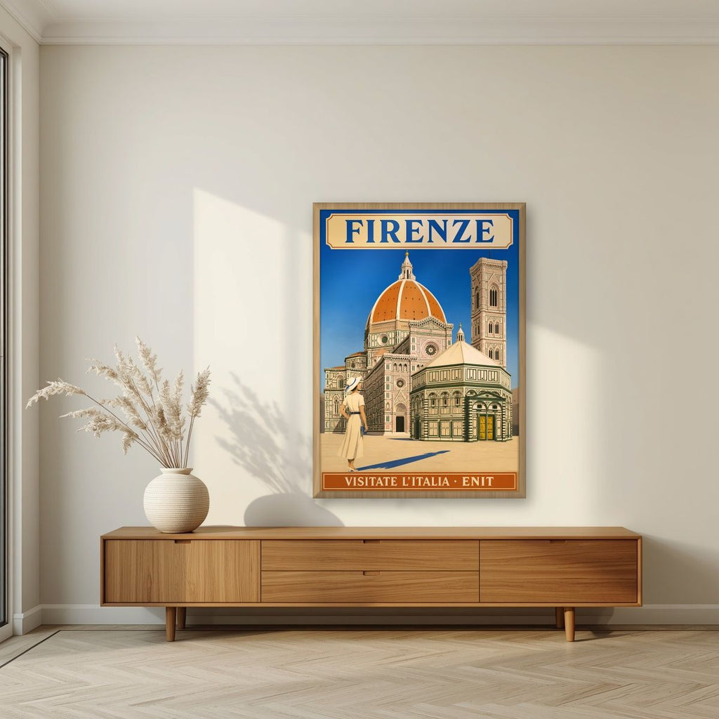 Il Duomo — Firenze art print, in an oak frame, styled in a living room
