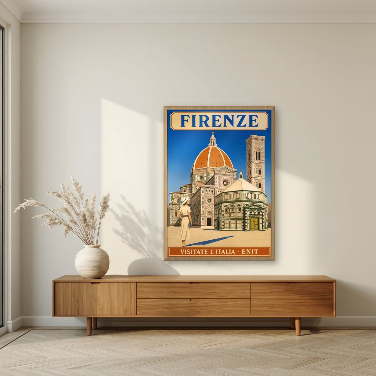 Il Duomo — Firenze art print, in an oak frame, styled in a living room